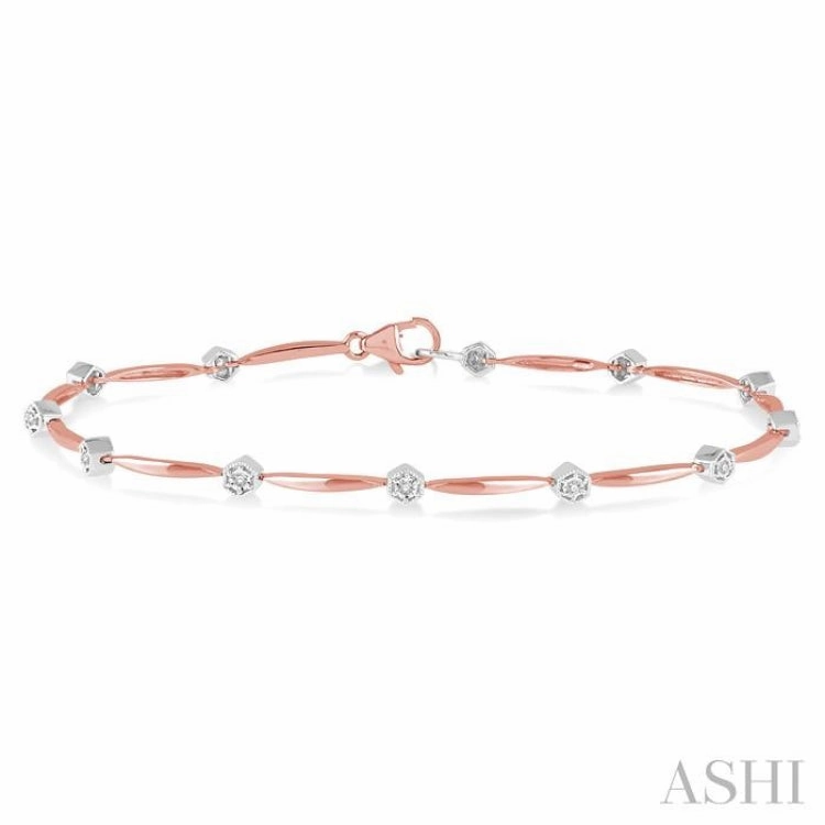 1/10 Ctw Round Cut Diamond Illusion Plate Link Bracelet in 10K Rose and White Gold Perfect Fusions Gold Plated