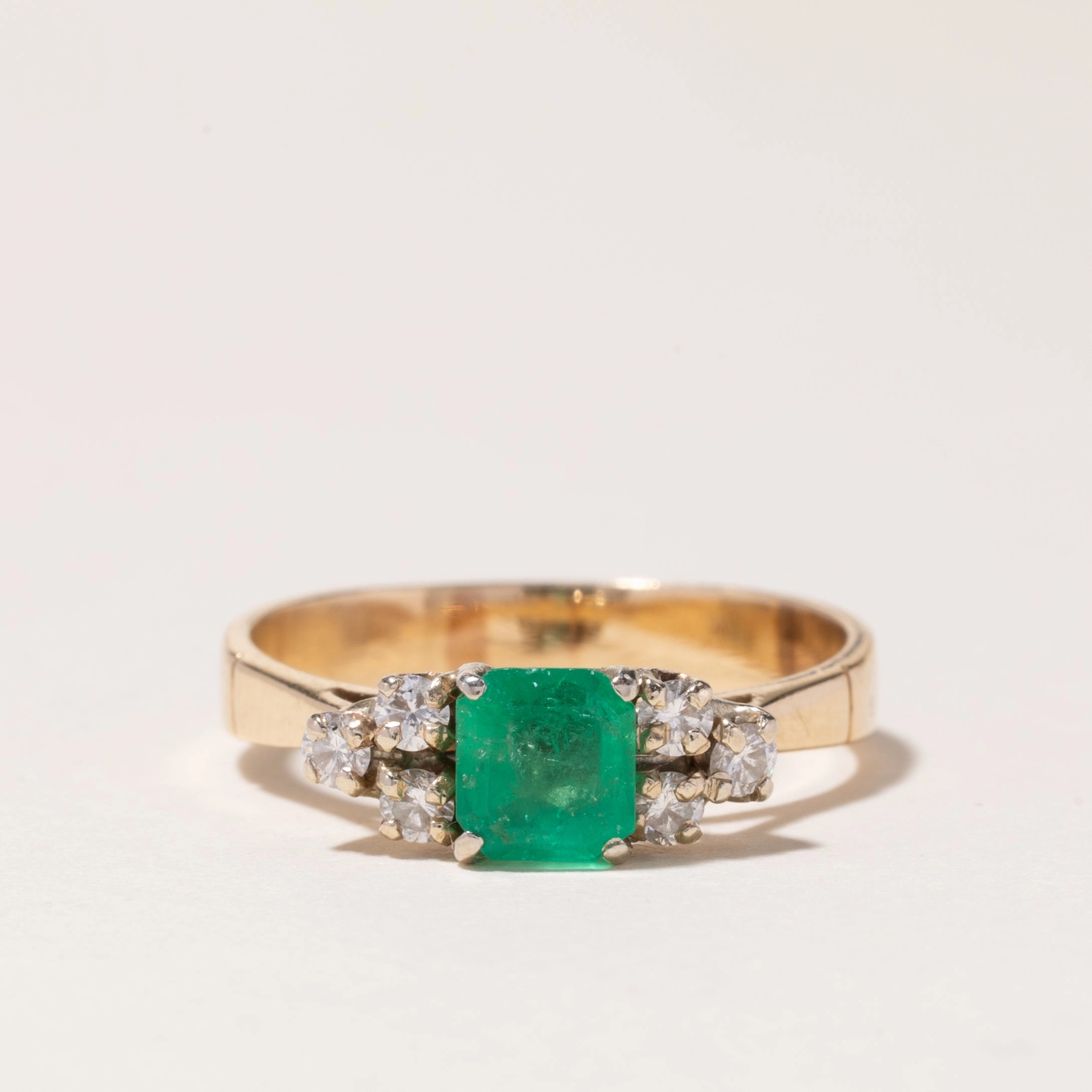 Fashion Jewelry 14k Emerald & Diamond Accented Ring | 0.60ct, 0.24ctw | SZ 8