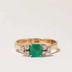 Fashion Jewelry 14k Emerald & Diamond Accented Ring | 0.60ct, 0.24ctw | SZ 8