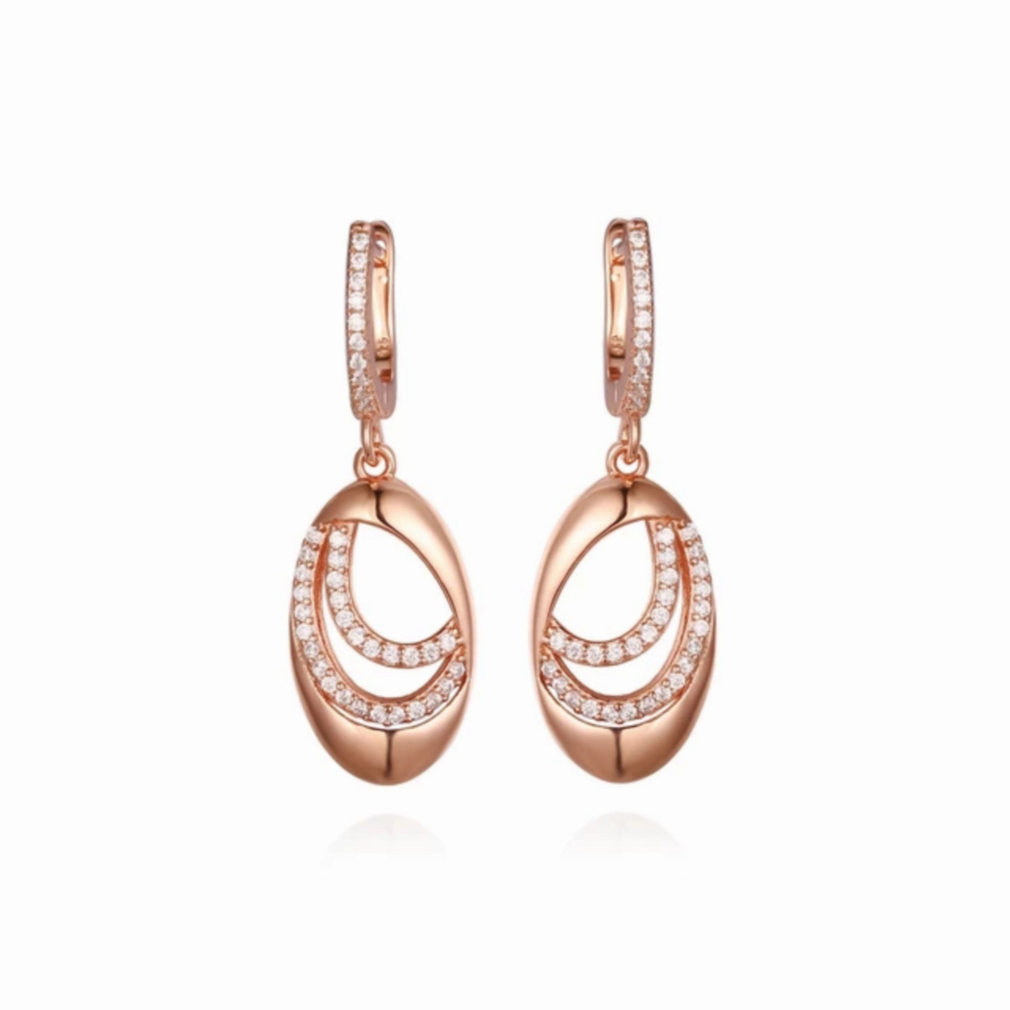 Elegant Outfit Dynamic Feature Sterling Silver Oval With Two Curved Lines of CZs Earrings