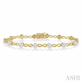 1 1/2 Ctw Circular Mount & Infinity Link Lovebright Round Cut Diamond Bracelet in 14K Yellow and White Gold Viral Trend