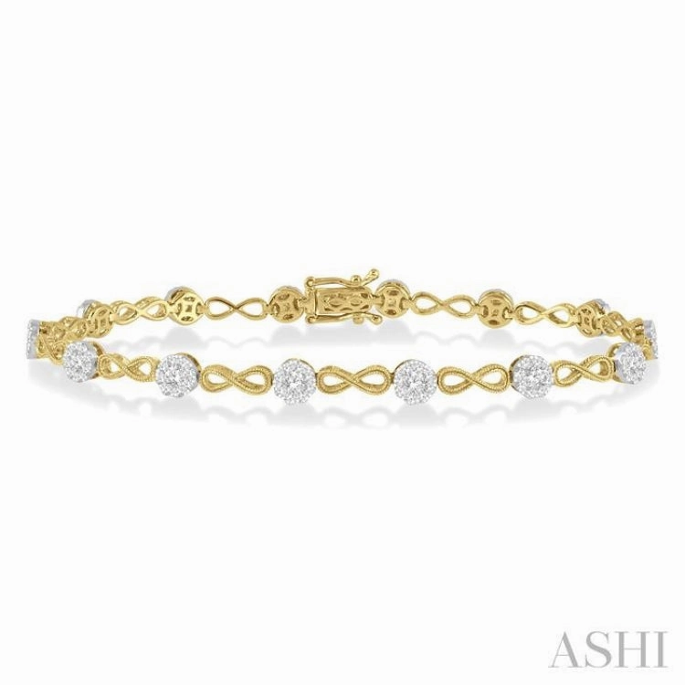 1 1/2 Ctw Circular Mount & Infinity Link Lovebright Round Cut Diamond Bracelet in 14K Yellow and White Gold Viral Trend