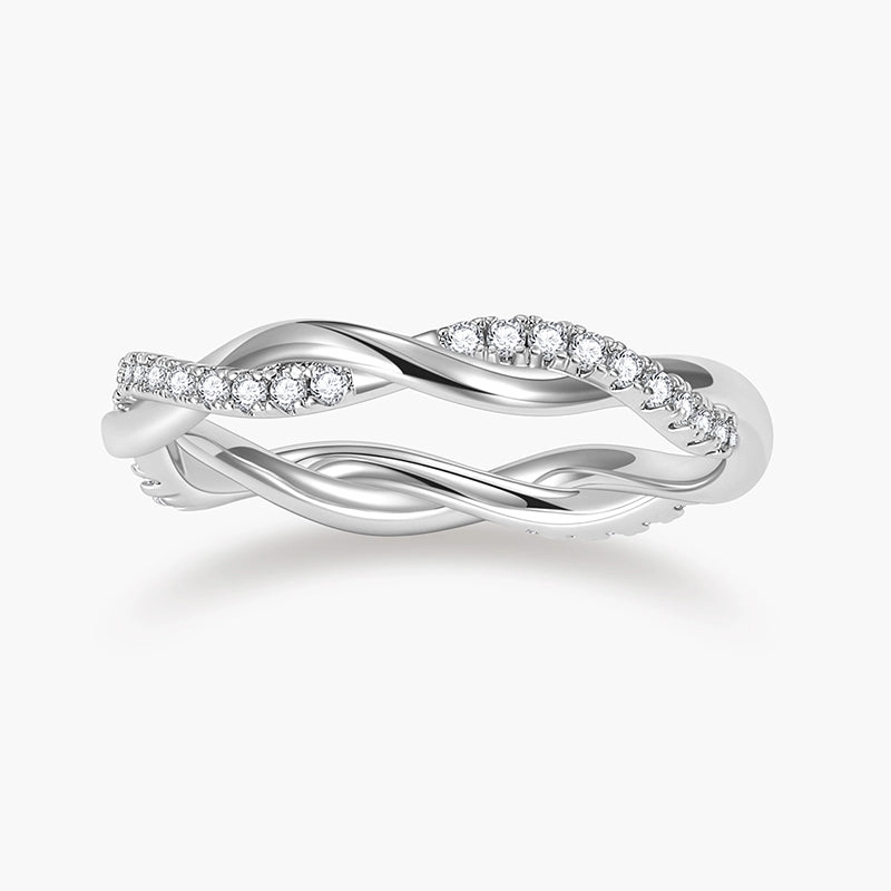 Styled Accent Sterling Silver Cubic Zirconia Woven Twisted Rope Eternity