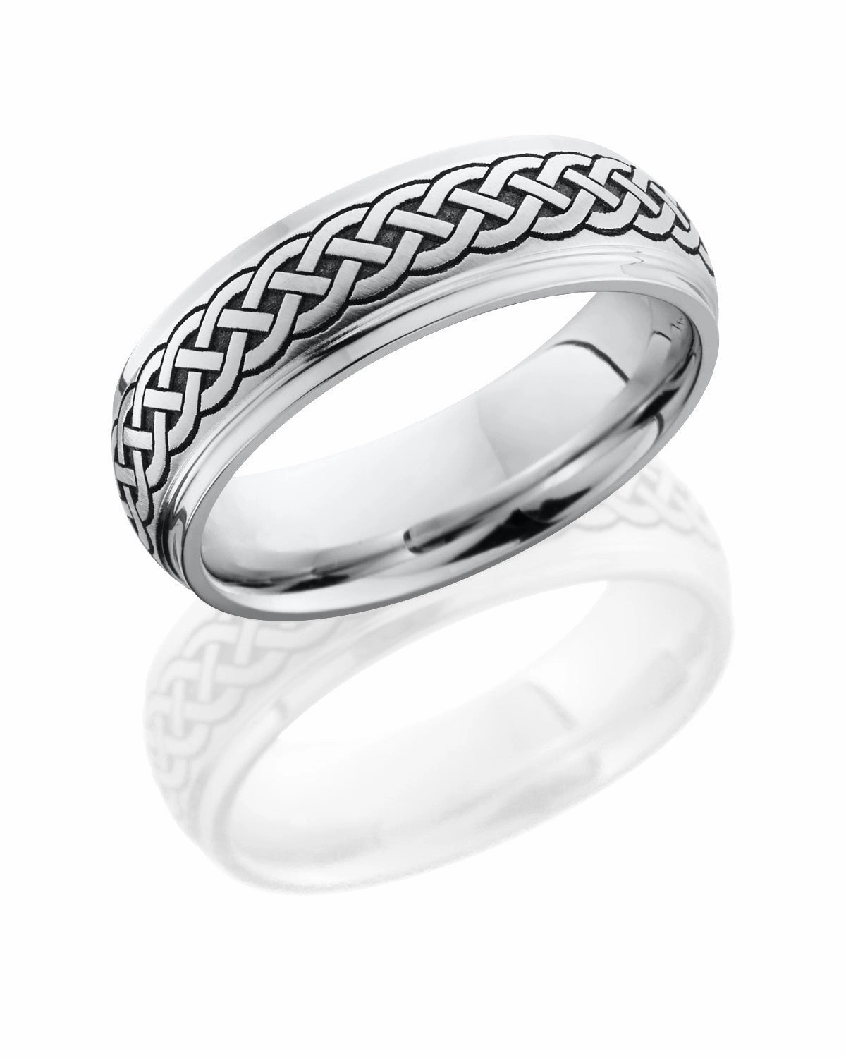 Cobalt Chrome Laser Carved Celtic Wedding Band 7mm Weekend Accent