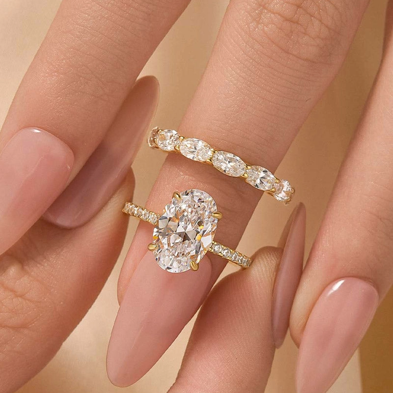 Sparkling Shine Pieces Classic 4.0Ct Oval Cut Wedding Ring Set With Oval Cut Wedding Band