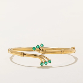 Glam Mode Italian Emerald & Diamond Bypass Bracelet | 0.60ctw, 0.02ctw | 7"