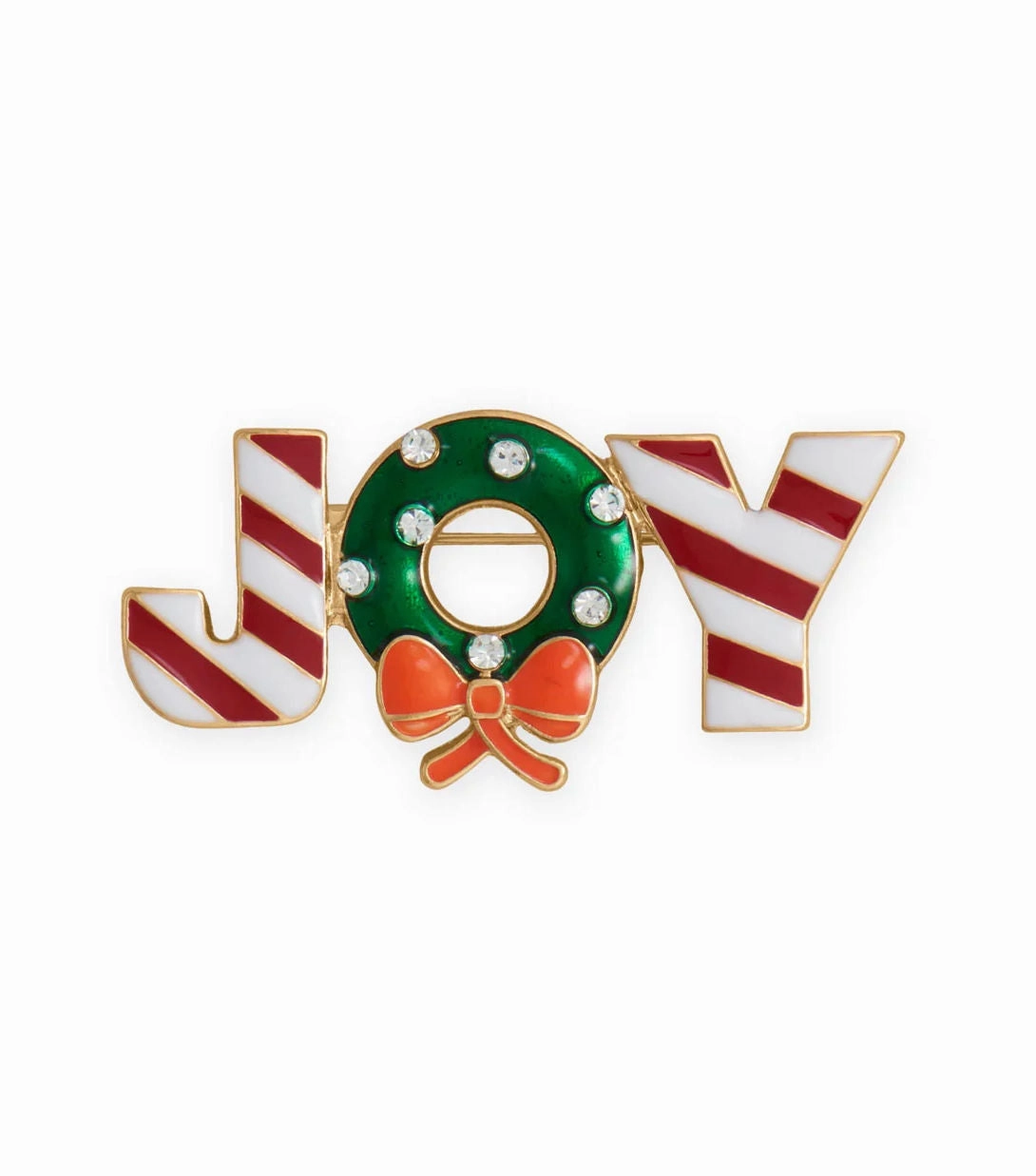 Artistic Detail Occasion Ready Joy Wreath Fashion Pin Candy Cane Stripes and Bow Gold Tone