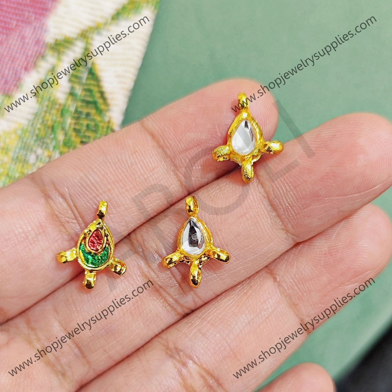 Kundan stone connector link for invisible necklace affordable artificial stone 2 pieces IAJK12 Shimmering Detail