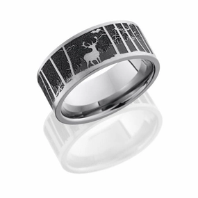 Laser Carved Elk And Mountain Wedding Band Titanium 9mm Amazing Jewelry Gentle care