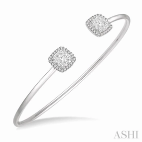 3/4 Ctw Cushion Shape Lovebright Open Cuff Diamond Bangle in 14K White Gold Broad Mixes