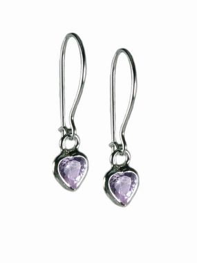 Lavender Purple Cubic Zirconia and Sterling Silver Heart Earrings Delicate Details
