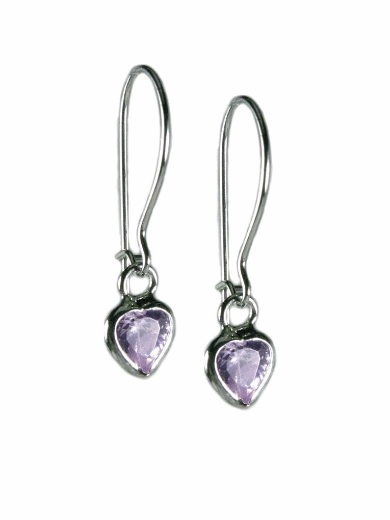 Lavender Purple Cubic Zirconia and Sterling Silver Heart Earrings Delicate Details