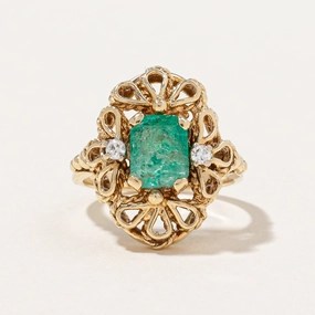 Emerald & Diamond Cocktail Ring | 1.00ct, 0.04ctw | SZ 3.75 | Unique Craft