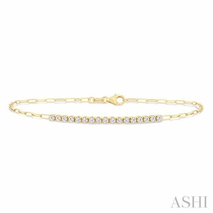 1/2 Ctw Round Cut Diamond Paperclip Chain Bracelet in 14K Yellow Gold Patina Over Time Creative Concept