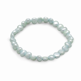 Light Blue Freshwater Cultured Freshwater Pearl Stretch Bracelet Distinctive Edge Dazzling Feature