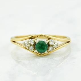 'Birks' Synthetic Emerald & Diamond 14k Ring | 0.20ct, 0.12ctw | SZ 8.25 | Elegant Finish Everyday Accessory