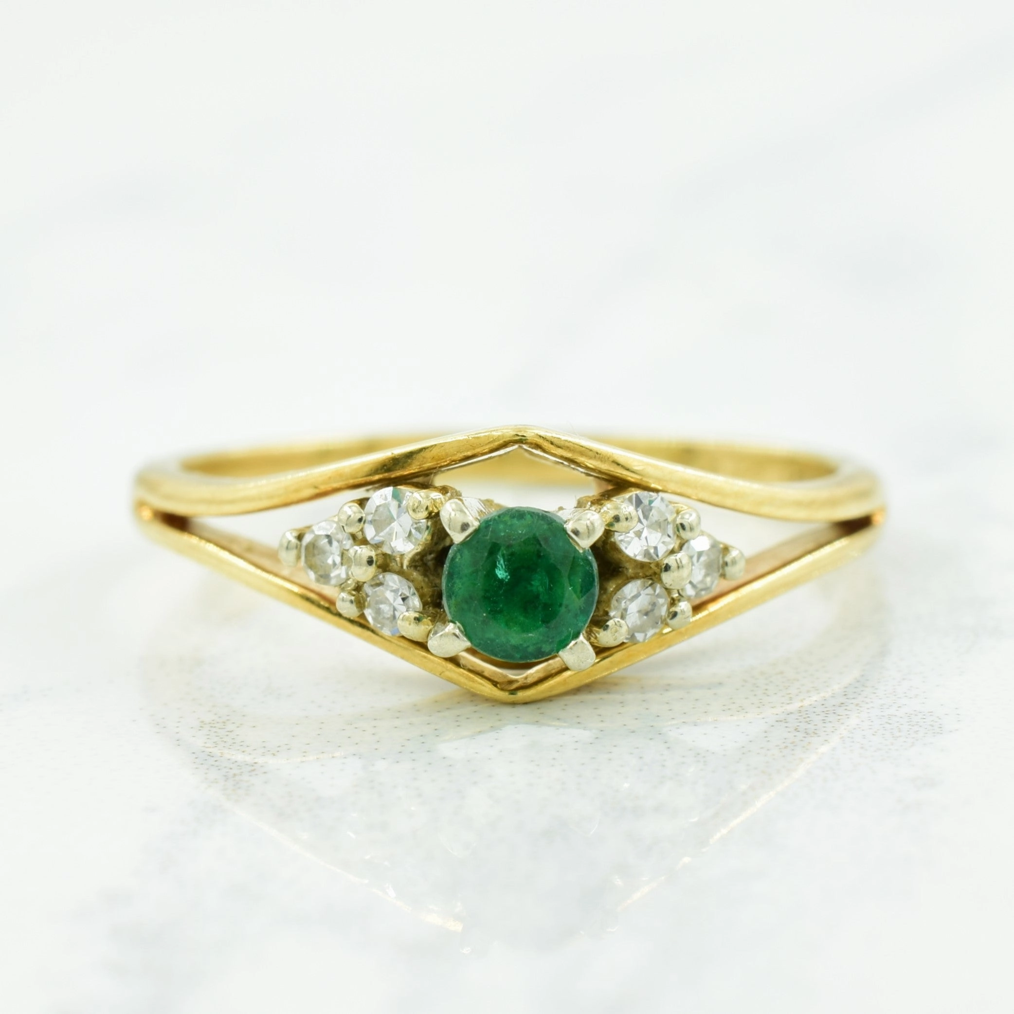 'Birks' Synthetic Emerald & Diamond 14k Ring | 0.20ct, 0.12ctw | SZ 8.25 | Elegant Finish Everyday Accessory