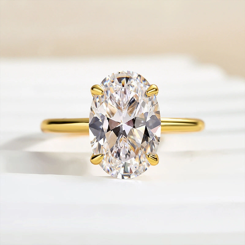 Louily Yellow Gold 3.5 Carat Oval Cut Solitaire Engagement Ring In Sterling Silver Stunning Piece