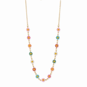 Multicolor Fashion Flower Necklace Adjustable Length Sleek Outline