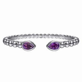 Sterling Silver 6.25 Inch Bujukan & Pear Shape Amethyst Split Bangle Bracelet Trendy Work