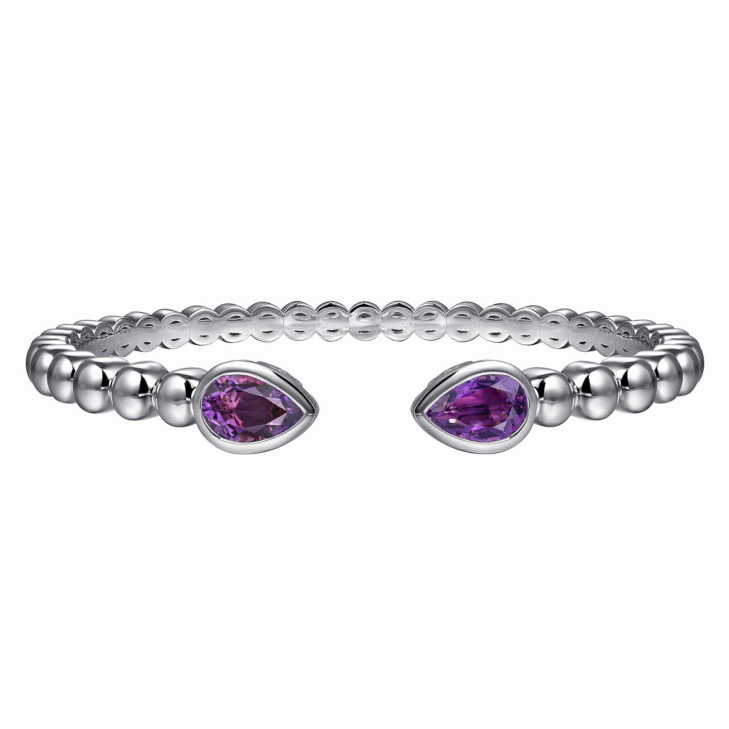 Sterling Silver 6.25 Inch Bujukan & Pear Shape Amethyst Split Bangle Bracelet Trendy Work
