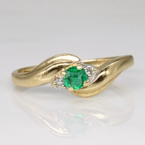 Bridal Accent Cool Layer Three Stone Emerald & Diamond Ring | 0.11ct, 0.02ctw | SZ 6 |