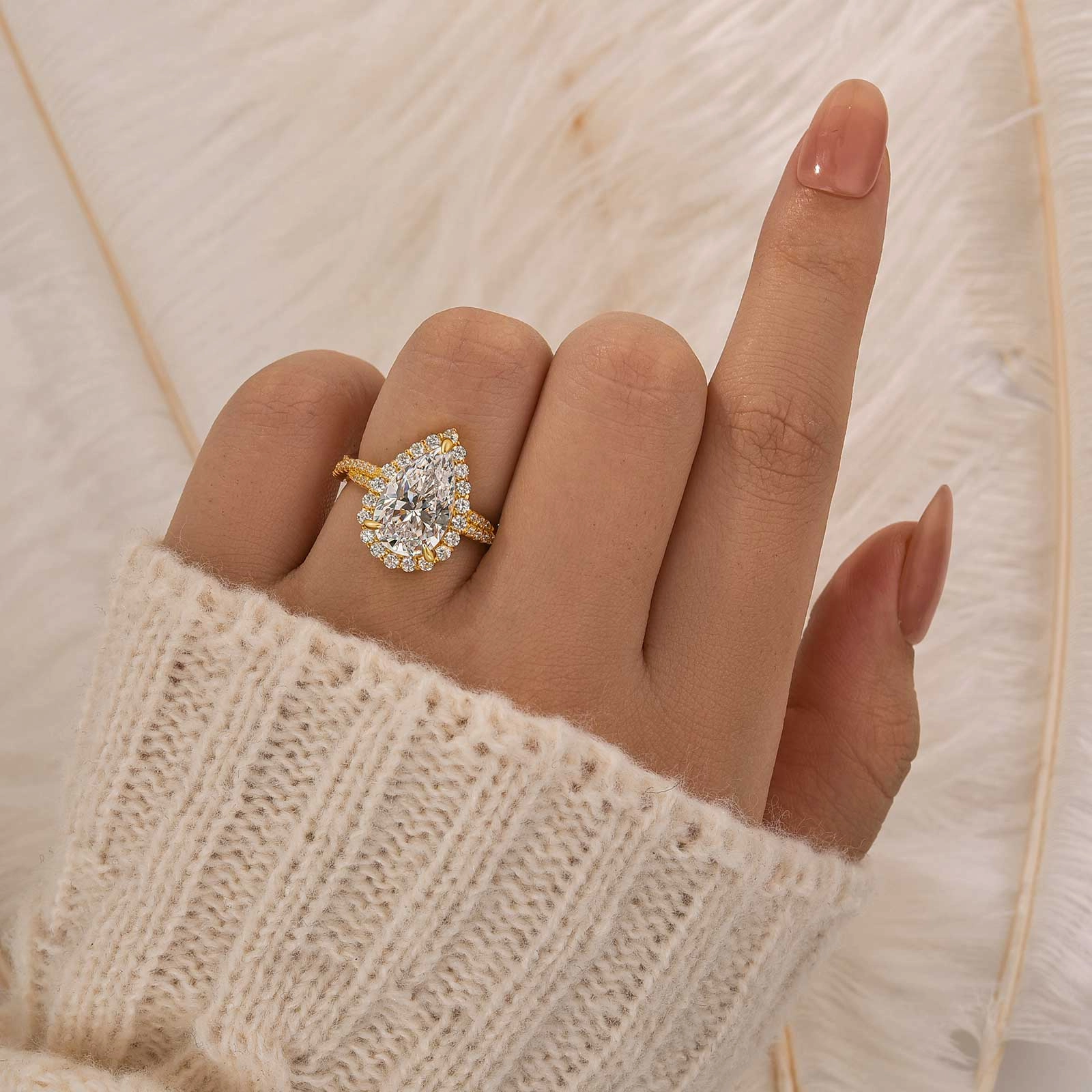 4.0Ct Pear Cut Twist Halo Engagement Ring In Sterling Silver Captivating Form Artful Touch