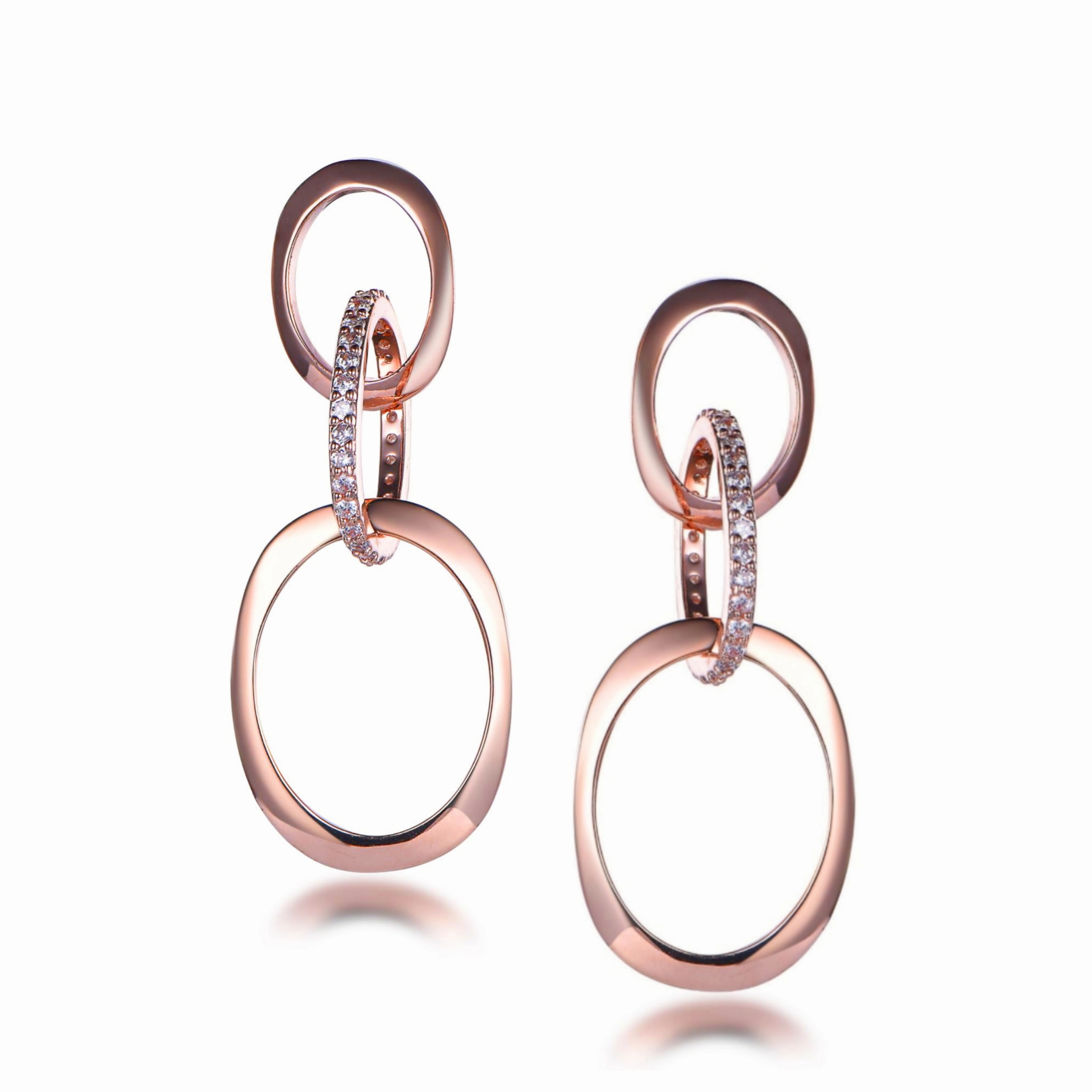 Rose Gold Plated Sterling Silver 3 Oval Link Earrings Fresh Feature Event Style