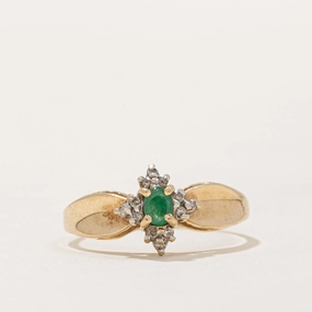 Emerald & Diamond Cluster Ring | 0.10ct, 0.06ctw | SZ 7.75 | Delicate Charm