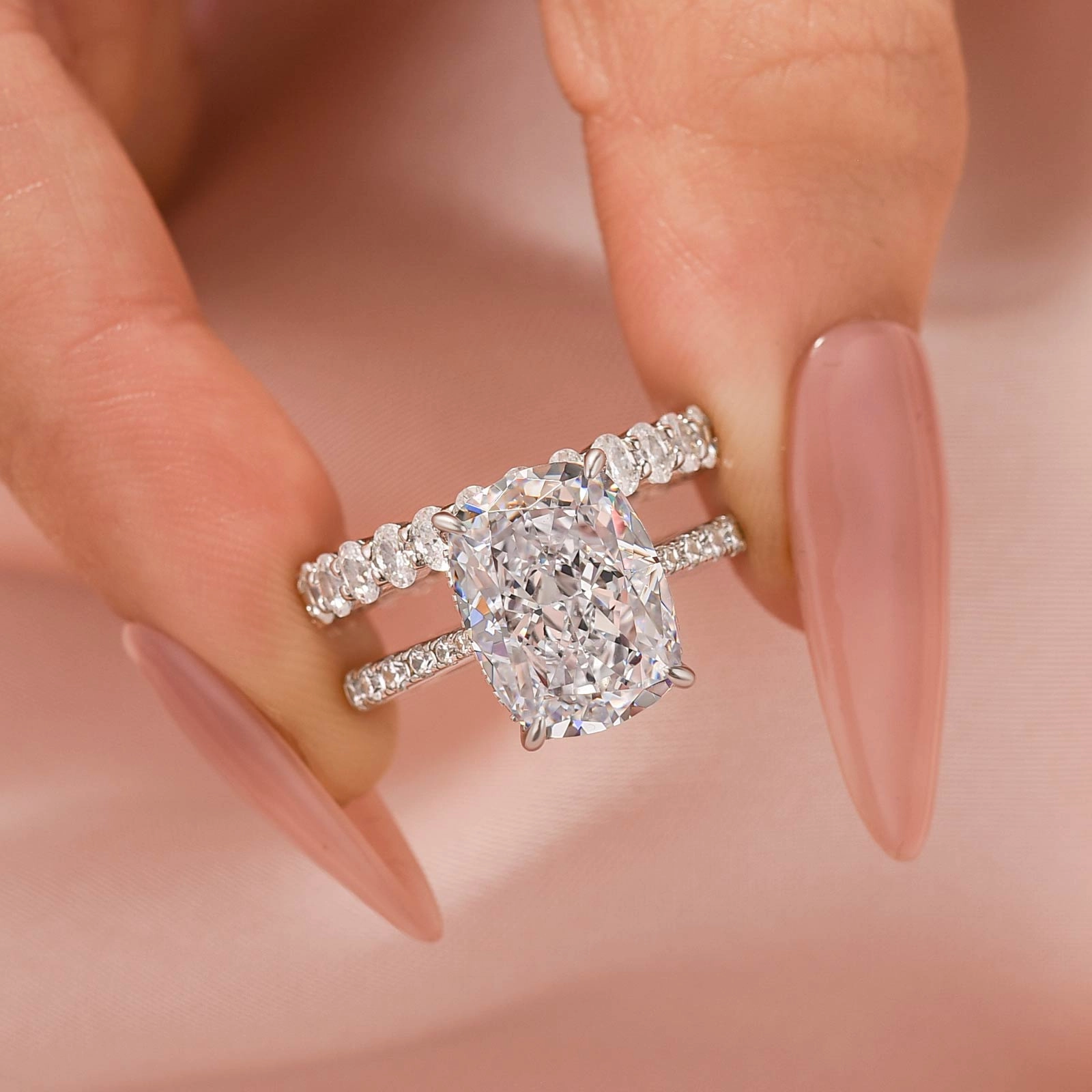 Urban Highlight Versatile Gem Louily 5.5 Carat Cushion Cut Wedding Ring Set With Oval Cut Wide Wedding Band