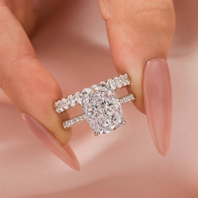 Louily 5.5 Carat Cushion Cut Wedding Ring Set With Oval Cut Wide Wedding Band Elegant Treasures Perfect Layer