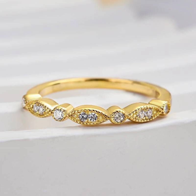 Precious Shine Louily Art Deco Half Eternity Women's Wedding Band In Sterling Silver