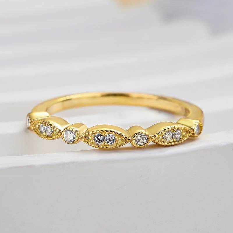 Louily Art Deco Half Eternity Women's Wedding Band In Sterling Silver Romantic Spark Luxe Moment