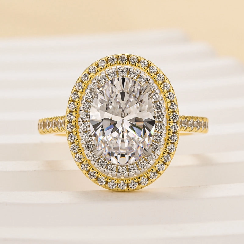Special Day Louily Beautiful Double Halo Oval Cut Yellow Gold Engagement Ring