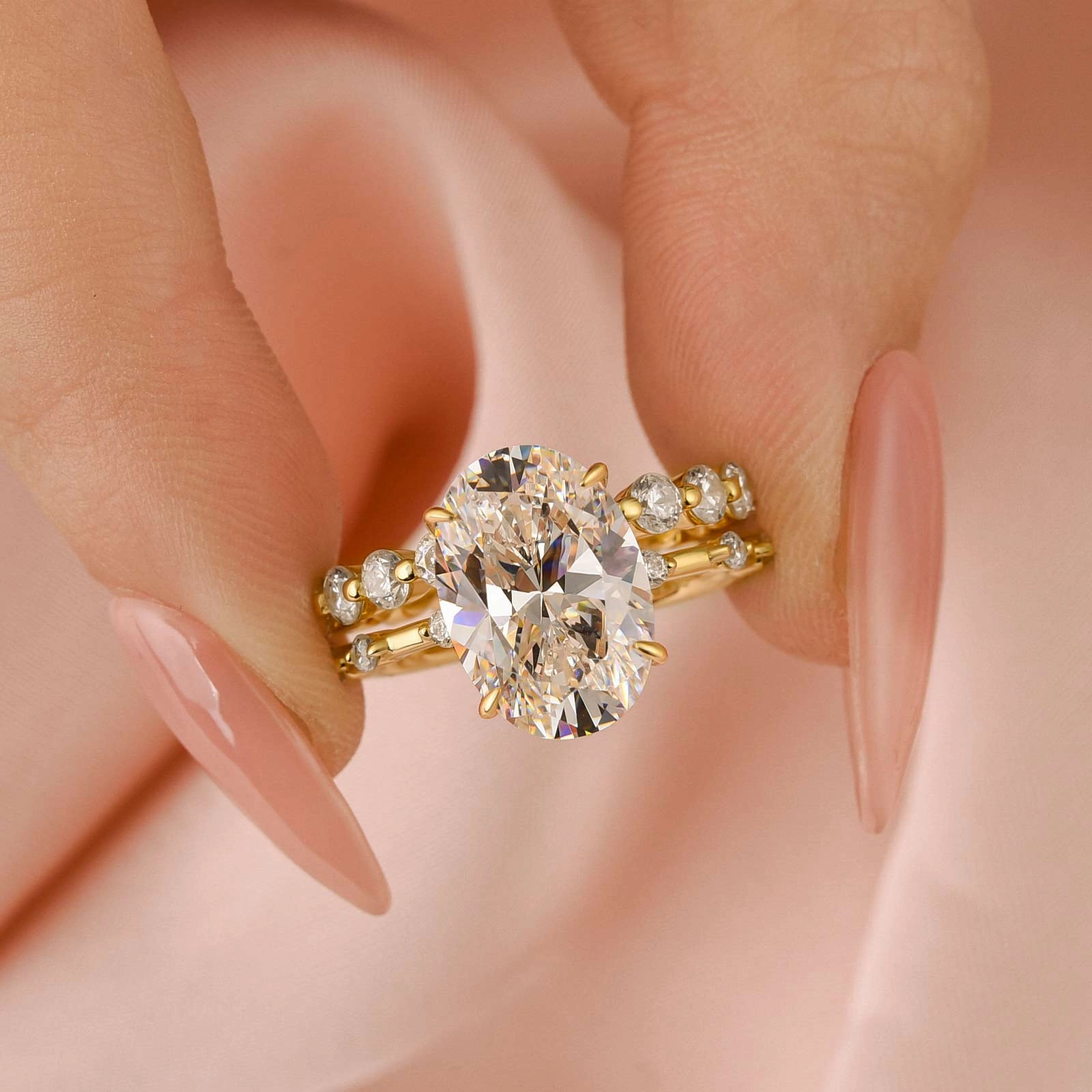 Louily Bright Yellow Gold Oval Cut Wedding Ring Set In Sterling Silver All Day Style Soft Glam