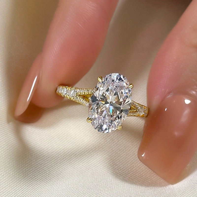 Louily Classic Oval Cut Split Shank Engagement Ring For Women In Sterling Silver Radiant Finish Pieces