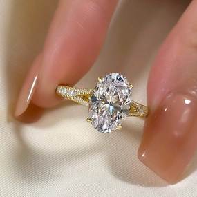 Louily Classic Oval Cut Split Shank Engagement Ring For Women In Sterling Silver Radiant Finish Pieces