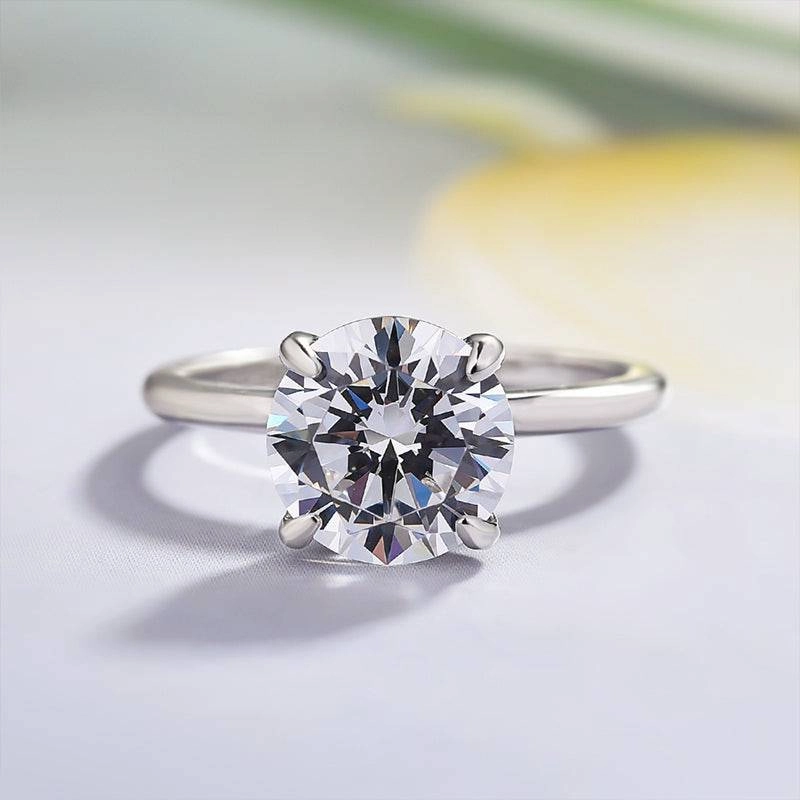 Louily Classic Round Cut Engagement Ring For Women In Sterling Silver Dainty Detail