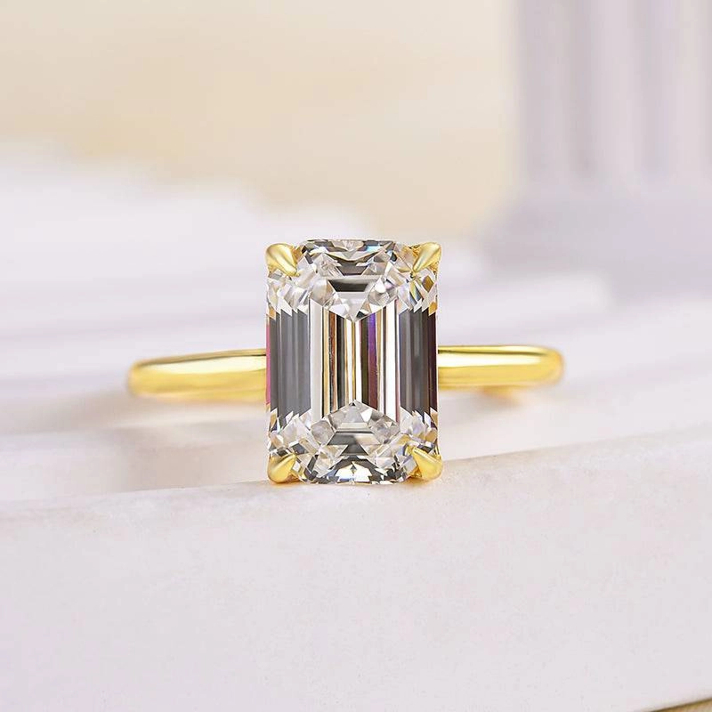 Radiant Surface Glam Appeal Louily Classic Yellow Gold Emerald Cut Solitaire Engagement Ring