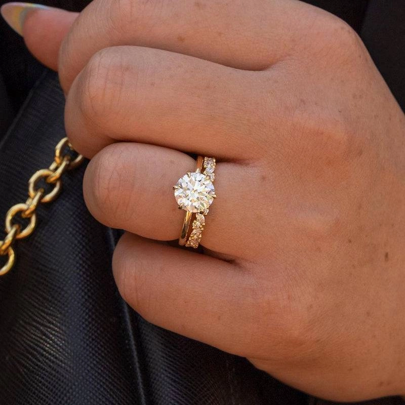 Louily Classic Yellow Gold  Round Cut Wedding Ring Set For Women In Sterling Silver Handcrafted Detail Natural Touch