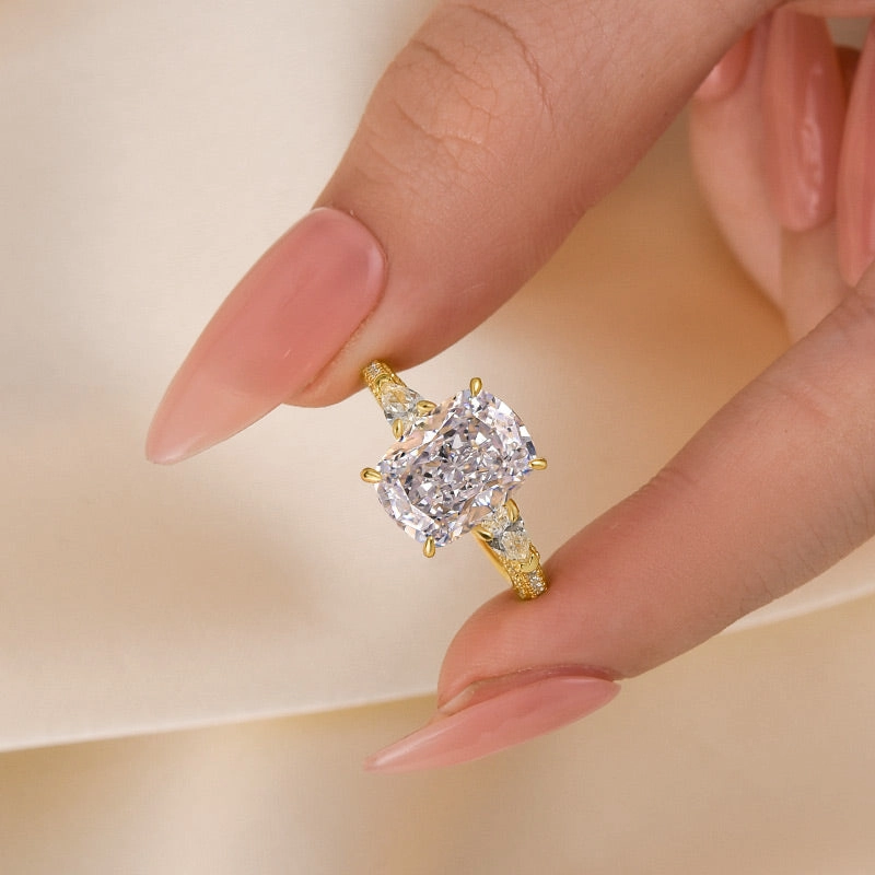 Everyday Glow Louily Cushion Cut Three Stone Engagement Ring With Two Pear Cut Side Stones