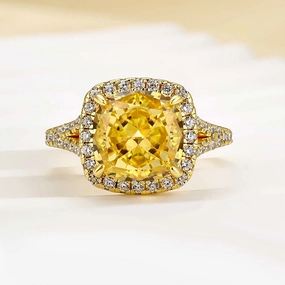 Fresh Finish Louily Cushion Cut Yellow Sapphire Split Shank Engagement Ring In Sterling Silver