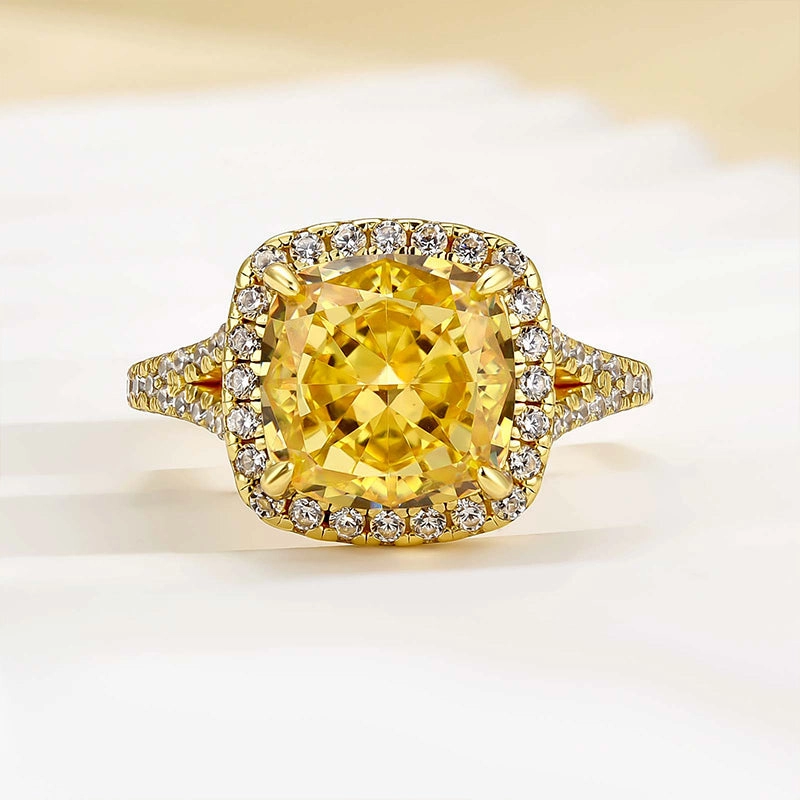 Fresh Finish Louily Cushion Cut Yellow Sapphire Split Shank Engagement Ring In Sterling Silver