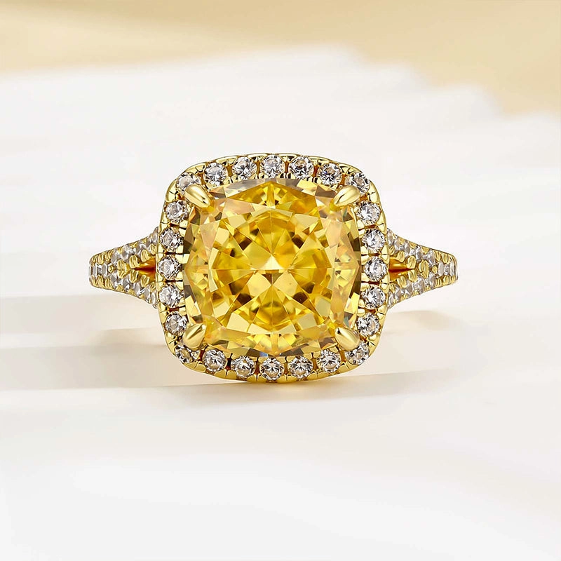 Luxe Accent Louily Cushion Cut Yellow Sapphire Split Shank Engagement Ring In Sterling Silver