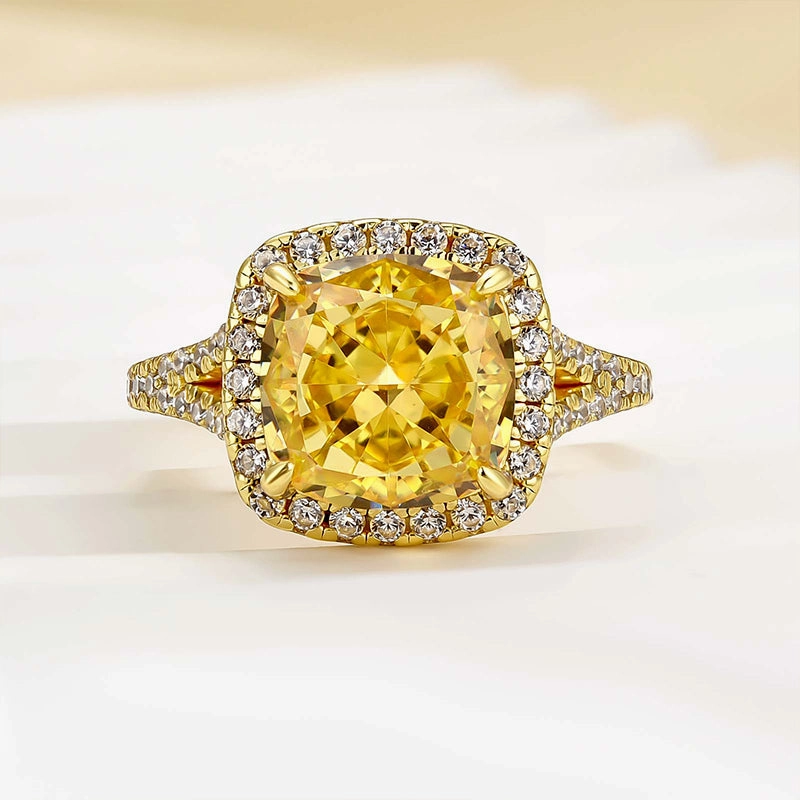 Louily Cushion Cut Yellow Sapphire Split Shank Engagement Ring In Sterling Silver Daily Essentials