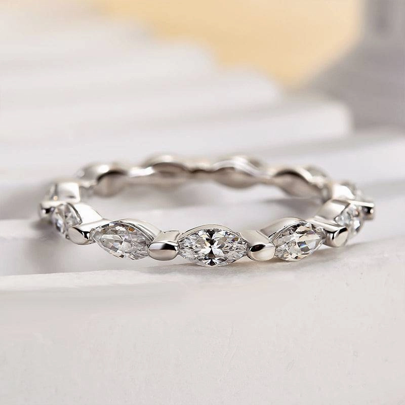Louily Elegant Marquise Cut Diamond Women's Wedding Band In Sterling Silver Stylish Craft soft look