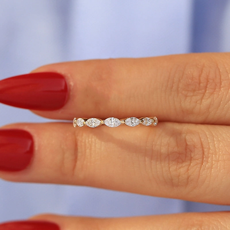 Stylish Shape Sparkling Craftwork Louily Elegant Marquise Cut Diamond Women's Wedding Band In Sterling Silver