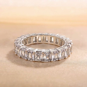 Classic Look Effortless Sparkle Louily Elegant Radiant Cut Women's Wedding Band In Sterling Silver