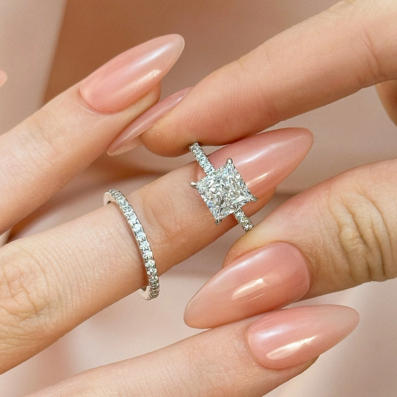 Louily Elegant Square Princess Cut Wedding Ring Set For Women In Sterling Silver Delicate Details Casual Wear