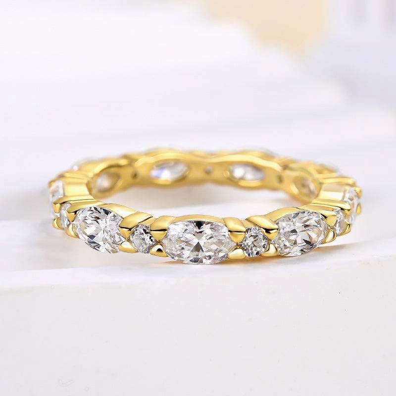 Louily Exclusive Oval Cut Wedding Band For Women In Sterling Silver Distinctive Glow Trendy Layer